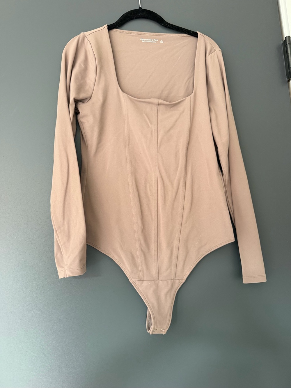 Abercrombie & Fitch Long Sleeve Scoop Neck Bodysuit in Mauve